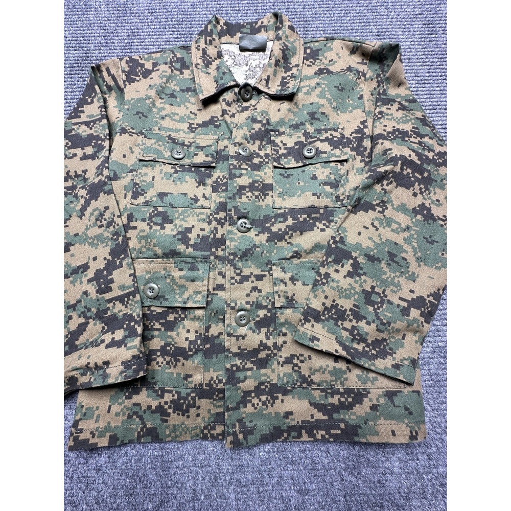 Digital Camo Military Jacket Boys Large Woodland Camouflage Combat Button Up Arm